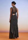 Black Beaded Embroidered Ready Pleated Saree With Blouse
