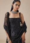 Black Embellished Ready Pleated Saree With Tikki Detailing