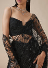 Black Geometric Crystal Ready Pleated Saree