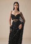 Black Geometric Crystal Ready Pleated Saree