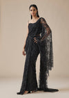 Black Lace Ready Pleated Saree With Corset Blouse