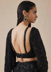 Black Lace Ready Pleated Saree With Full Sleeve Blouse