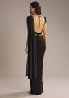 Black Lycra Ready Pleated Saree With Cutdana Work