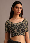 Black Ready Pleated Frills Saree With Embroided Blouse And Belt