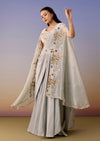Blue Cape Pre Draped Saree Set