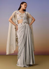 Blue Cape Pre Draped Saree Set