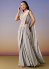 Blue Cape Pre Draped Saree Set