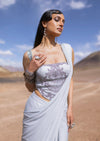 Blue Lycra Ready Pleated Saree With Embellished Blouse