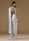 Blue Ready Pleated Saree With Heavy Embroidered Blouse