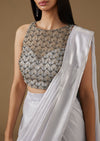 Blue Ready Pleated Saree With Heavy Embroidered Blouse