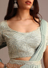 Blue Ready Pleated Saree With Embroidered Blouse