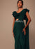 Bottle Green Crepe Pre Drape Saree With Fancy Blouse And Embroidered Belt