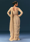Champagne Peach Embroidered Readymade Saree With 3D Applique Blouse