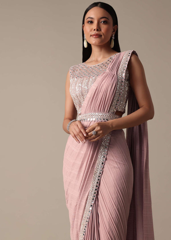 Chic Pink Ready To Wear Saree With Blouse