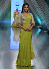Citrus Green Pre Stitched Crepe Saree with Net Cape and V-Neck Crop Top