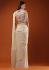 Cream White Ready To Wear Saree With Floral Hand Work On The Blouse