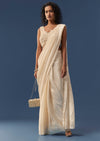 Cream Pre-Draped Beaded Saree with Blouse