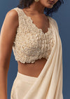 Cream Pre-Draped Beaded Saree with Blouse