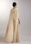 Cream Pre Draped Indo Western Saree With Jacket