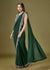 Dark Green Ready Pleated Saree With Mirror Embellished Blouse