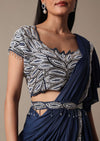 Elegant Blue Frill Ready To Wear Saree With Embellished Blouse