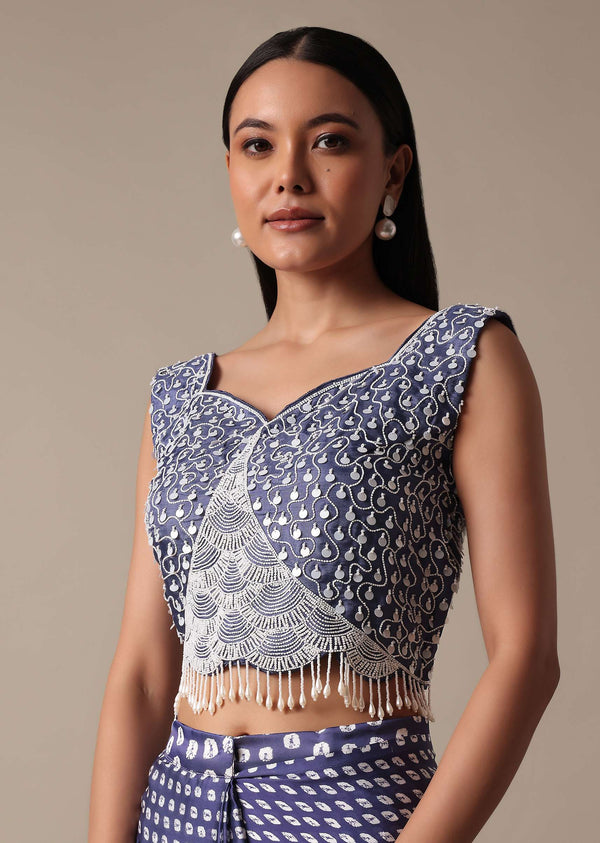 Elegant Blue Readymade Saree With Stitched Blouse