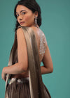 Fossil Brown Ready To Wear Dhoti Saree In Knitted Pleated Fabric