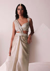Glam Silver Embroidered Ready To Wear Saree In Organza