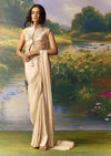Gold Banarasi Silk Ready Pleated Saree with Blouse