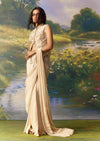 Gold Banarasi Silk Ready Pleated Saree with Blouse