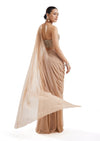 Gold Ready Pleated Saree With Halter Blouse