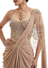 Gold Ready Pleated Saree With Halter Blouse
