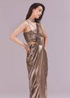 Gold Ready Pleated Saree With Sequins Dory Work And Cowl Neck