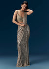 Gold Ready Pleated Sequin Net Saree with Blouse