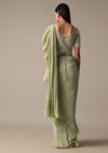 Graceful Green Pre Drape Saree With Ready Made Blouse