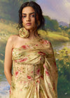 Green Organza Printed Draped Corset Saree