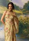 Green Organza Printed Draped Corset Saree