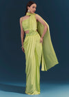 Green Ready Pleated Saree With Belt