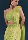 Green Ready Pleated Saree With Belt