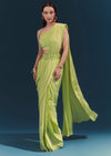 Green Ready Pleated Saree With Belt