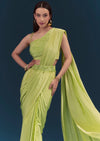 Green Ready Pleated Saree With Belt