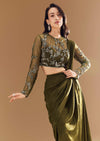 Green Ready Pleated Saree with Cutdana Blouse