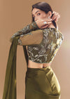 Green Ready Pleated Saree with Cutdana Blouse