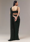 Green Satin Ready Pleated Indo Western Saree With Stone Detail Work