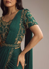 Green Lycra Ready Pleated Saree With Cutdana Work