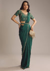 Green Lycra Ready Pleated Saree With Cutdana Work