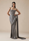 Grey Lycra Ready Pleated Saree