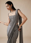 Grey Lycra Ready Pleated Saree