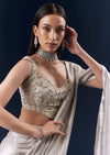 Grey Net Ready Pleated Saree With Embroidery