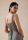 Grey Ready Pleated Saree With Crystal Geometric Styled Blouse